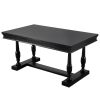 TREXM 7-Piece Dining Table with 4 Trestle Base and 6 Upholstered Chairs with Slightly Curve and Ergonomic Seat Back (Black)