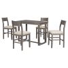 TOPMAX Farmhouse Counter Height 5-Piece Dining Table Set with 1 Rectangular Dining Table and 4 Dining Chairs for Small Places,Gray