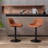 Set of 2 Bar Stools,with Black Footrest and Base Swivel Height Adjustable Mechanical Lifting PU + Black Leg Simple Bar Stool-brown