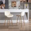 26 Inch Set of 2 Bar Stools,with Chrome Footrest Velvet Fabric Counter Stool Golden Leg Simple Bar Stool,CREAM