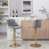 Chrome Footrest and Base Swivel Height Adjustable Mechanical Lifting Velvet + Golden Leg Simple Bar Stool,Set of 2,Grey