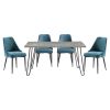 Modern Sleek Design 5pc Dining Set Table and 4x Side Chairs Blue Velvet Casual Metal Frame Stylish Dining Furniture