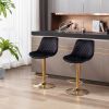 Set of 2 Bar Stools,with Chrome Footrest and Base Swivel Height Adjustable Mechanical Lifting Velvet + Golden Leg Simple Bar Stool-black