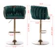 Set of 2 Bar Stools,with Chrome Footrest and Base Swivel Height Adjustable Mechanical Lifting Velvet + Golden Leg Simple Bar Stool-Green