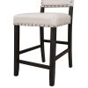 TOPMAX 2 Pieces Rustic Wooden Counter Height Upholstered Dining Chairs for Small Places, Espresso+ Beige