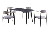 Modern Contemporary 5pc Dining Set Black Sintered Stone Table and Gray Chairs Fabric Upholstered Stylish Furniture