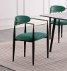 Modern Contemporary 5pc Dining Set White Sintered Stone Table and Green Chairs Fabric Upholstered Stylish Furniture