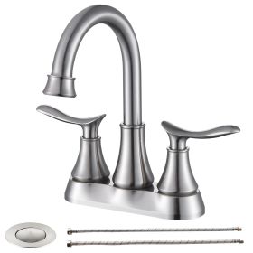 2-Handle 4-Inch Brushed Nickel Bathroom Faucet, Bathroom Vanity Sink Faucets with Pop-up Drain and Supply Hoses (Color: Brushed Nickel)