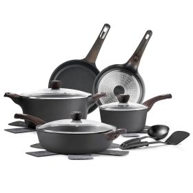 14 Pcs Induction Kitchen Cookware Sets (Color: Black)