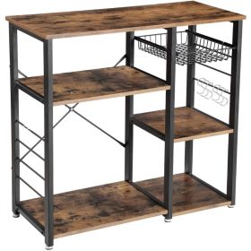 3-Tier Industrial Kitchen Baker's Rack Utility Microwave Oven Stand Storage Cart Workstation Shelf, Vintage (Color: Brown)